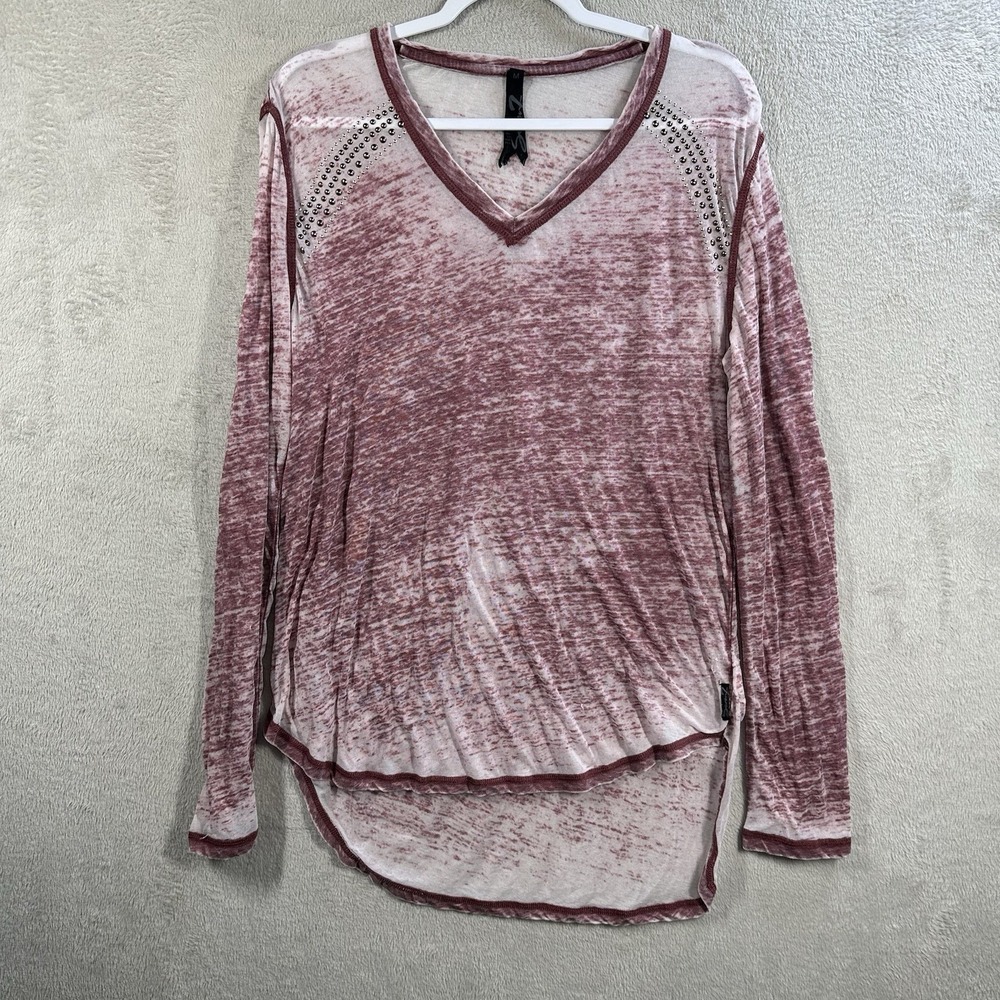 Seven7 Burn Out Long Sleeve T-Shirt Tunic Sz M‎ Grunge Thin Semi-sheer